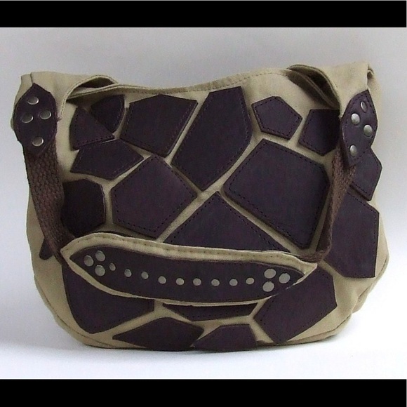 Handmade leather and canvas bag tote purse giraffe - Picture 1 of 5